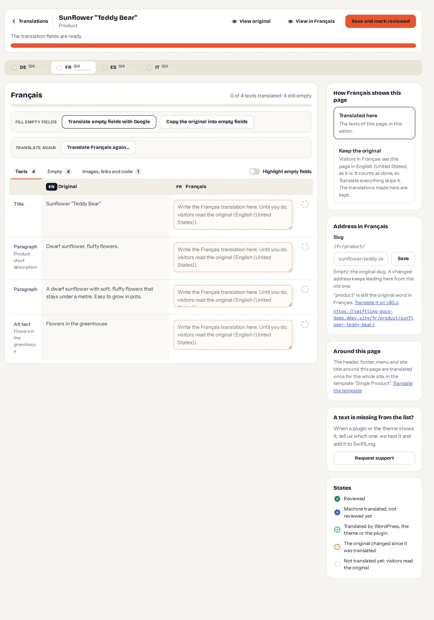 The editor on a WooCommerce product