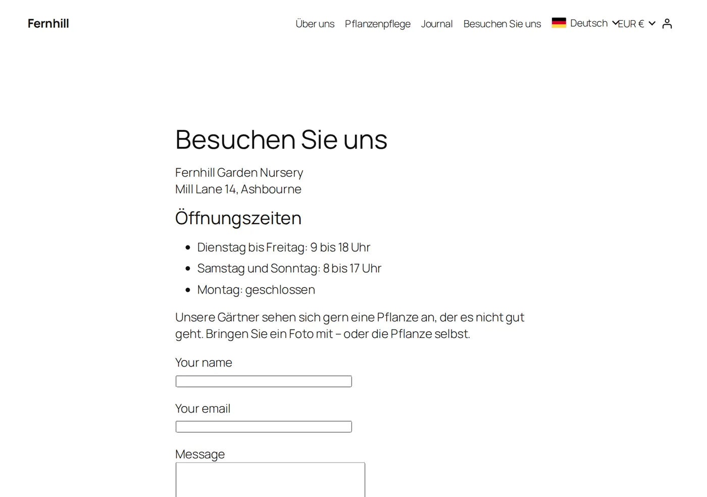 A form on a German page. Its labels show in the original until they are translated.