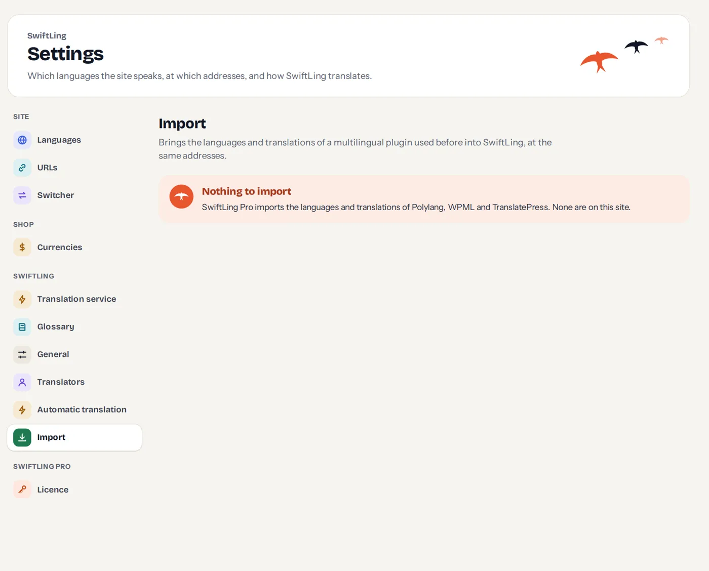 Settings › Import