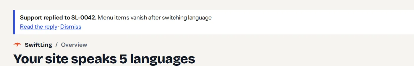 The notice on SwiftLing's screens