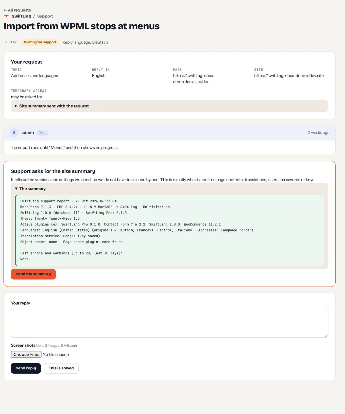 The site summary