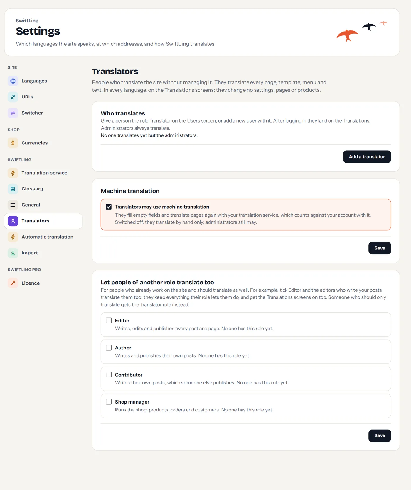 Settings › Translators